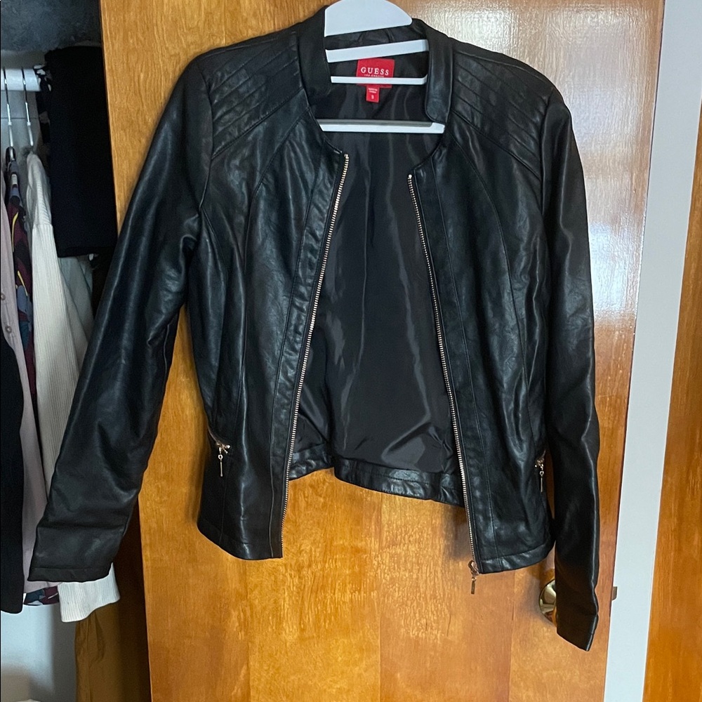Guess Women's Quilted Black Leather Jacket